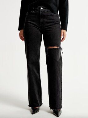 Abercrombie & Fitch Curve Love The 90s Relaxed Jean High Rise Black 26 2 S